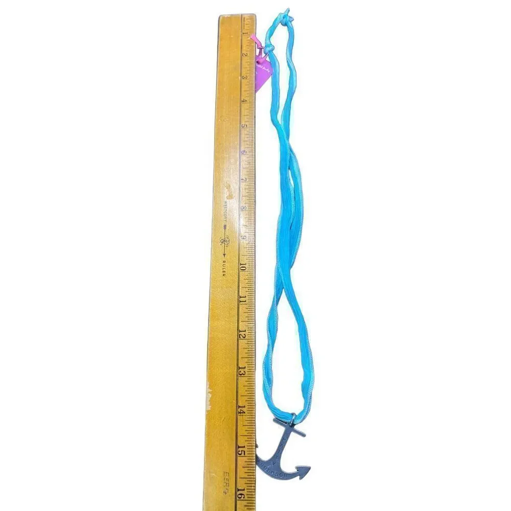 Patty Anderson blue fabric aluminum anchor pendant necklace NWT